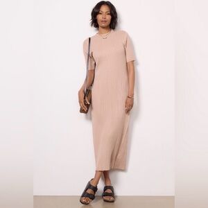 Varley Maeve Ribbed‎ Knit Midi Dress Women’s XL Warm Taupe Neutral Short Sleeve